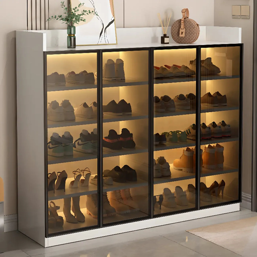 Meuble à chaussures éclairé par LED avec étagères réglables Portes transparentes