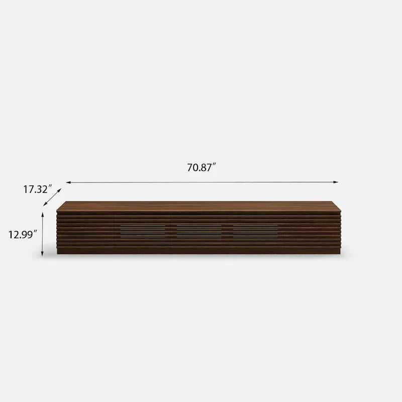 Meuble TV minimaliste avec tiroirsConsole multimédia en bois massif avec placards, porte abattante, placage noyer, entièrement assemblé