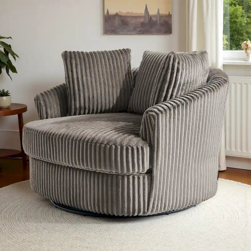 Fauteuil pivotant rond surdimensionné en velours côtelé avec accoudoirs encastrés 43 W
