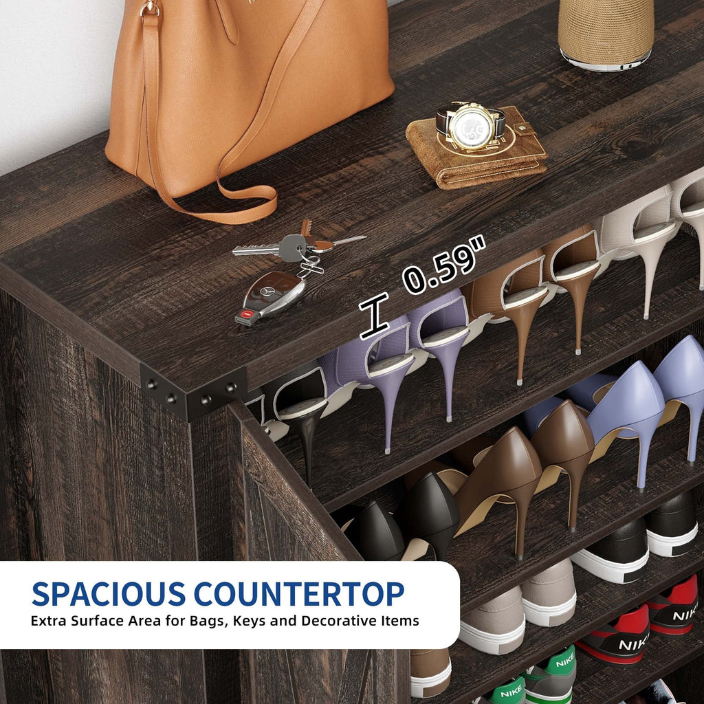 Meuble de rangement pour chaussures Moasis à 5 niveaux et 20 paires avec portes doubles pour entrée