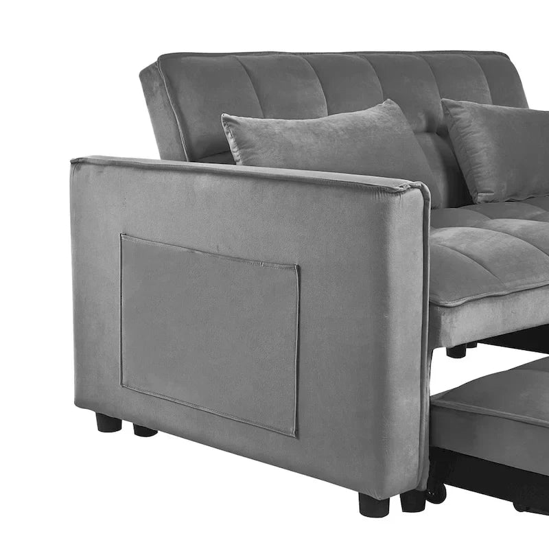 Causeuse moderne en velours avec dossier inclinable et poches, 2 places – Gris foncé / Gris clair / Bleu / Noir