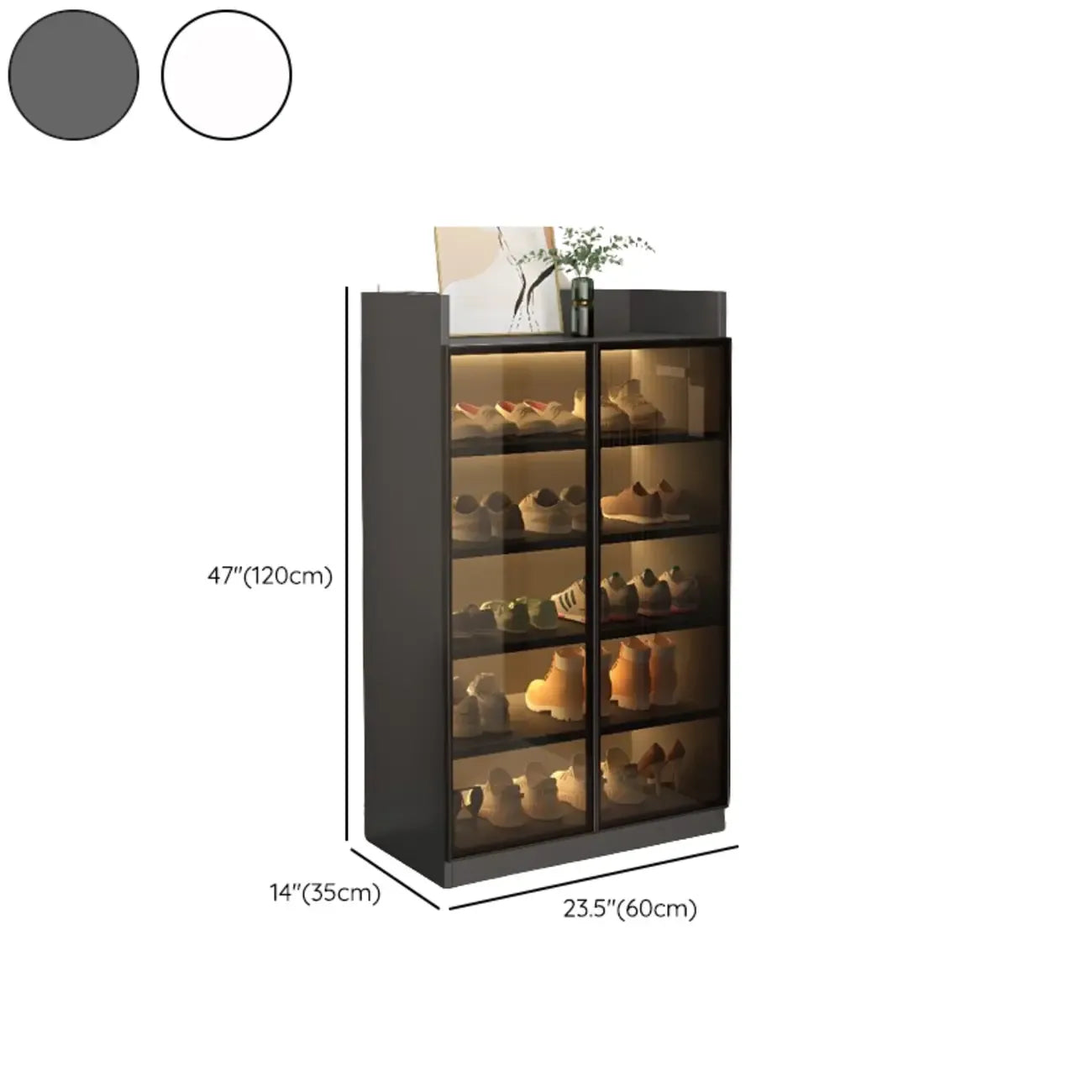 Meuble à chaussures éclairé par LED avec étagères réglables Portes transparentes