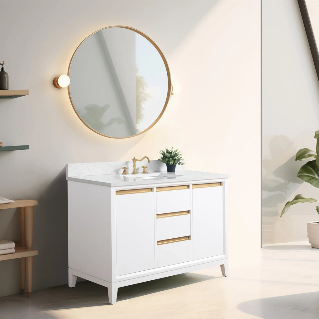 Meuble-lavabo Vanity Art avec évier en céramique et dessus en marbre reconstitué