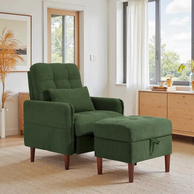 Fauteuil de salon moderne UIXE avec pouf de rangement et dossier réglable