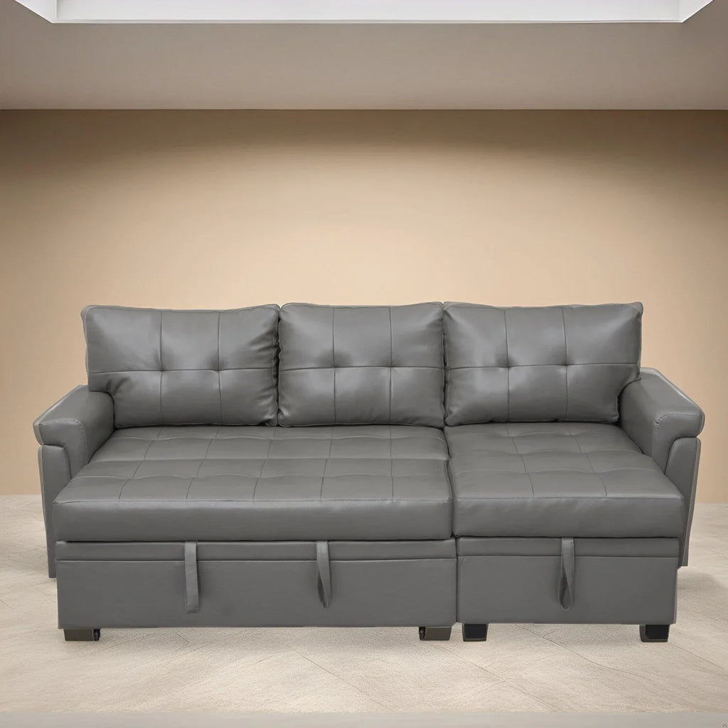 Canapé d'angle réversible avec lit gigogne, méridienne de rangement, pieds durables,