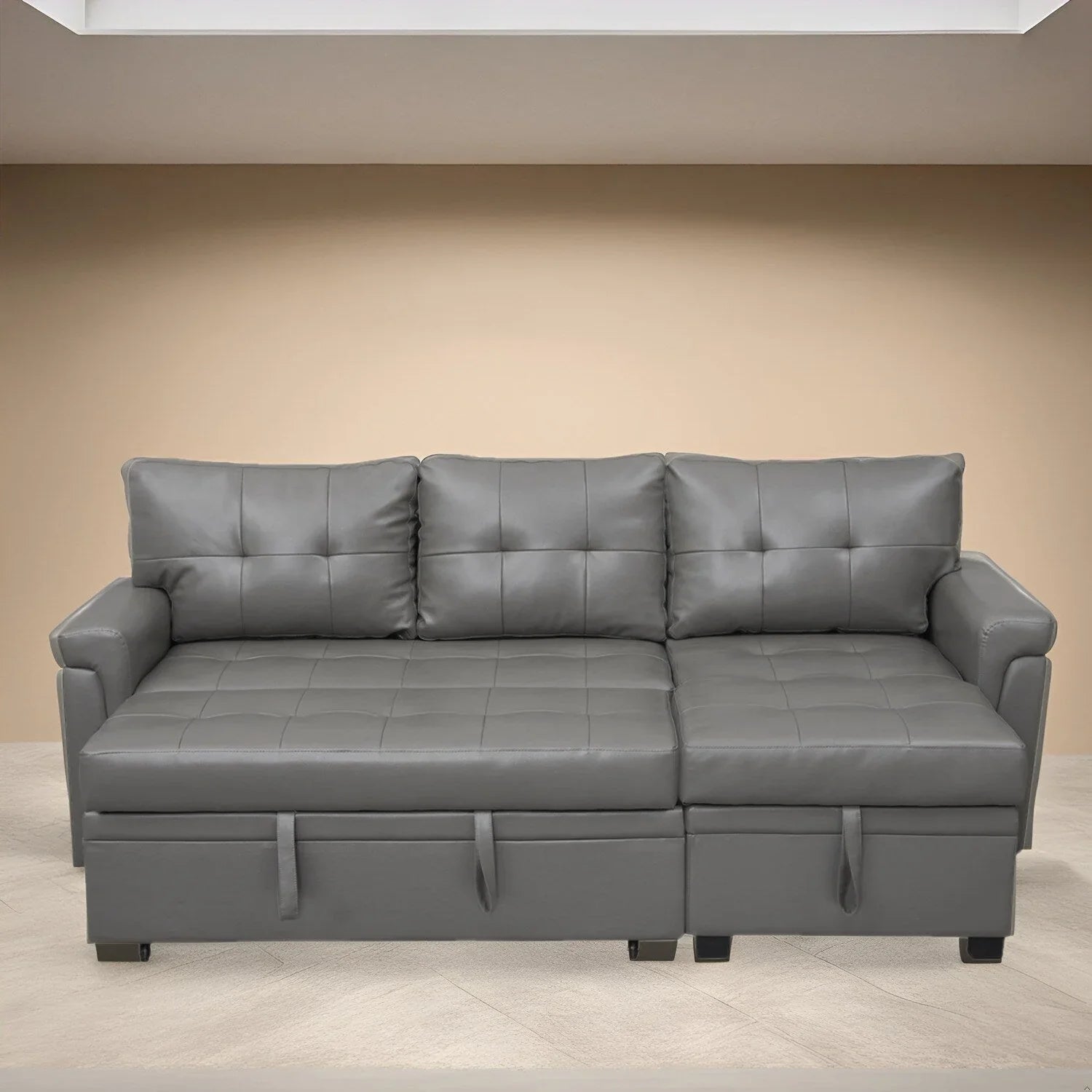 Canapé d'angle réversible avec lit gigogne, méridienne de rangement, pieds durables,