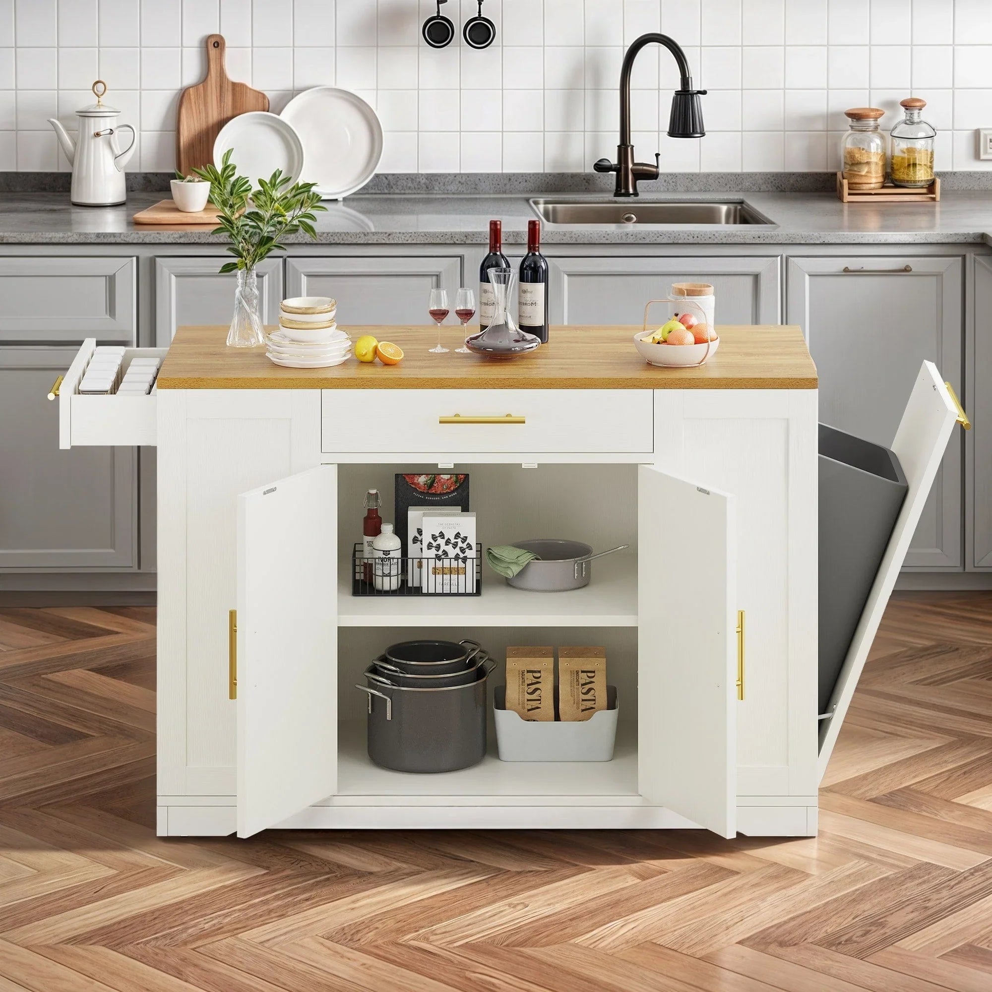 Moasis 53 pouces, îlot de cuisine roulant, armoire de rangement, chariot de cuisine mobile portable