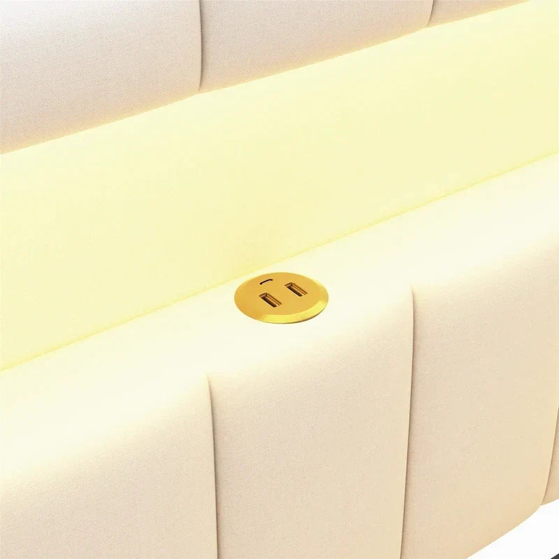 Lit plateforme rembourré avec ports USB et éclairage LED - Cadre de lit double/simple avec 2 tiroirs de rangement - Chambre à coucher moderne