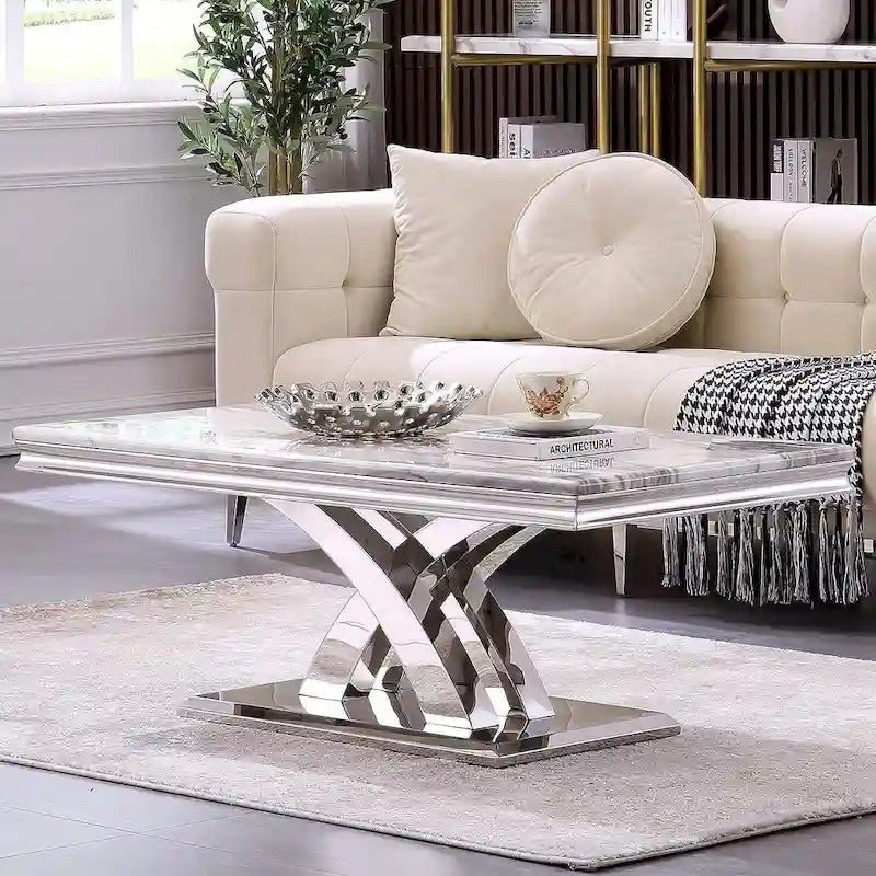 Table basse moderne de 48 po, table basse rectangulaire avec piédestal en X, tables basses pour salon