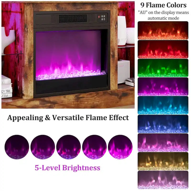 Meuble TV avec cheminée électrique, lumières LED et télécommandes