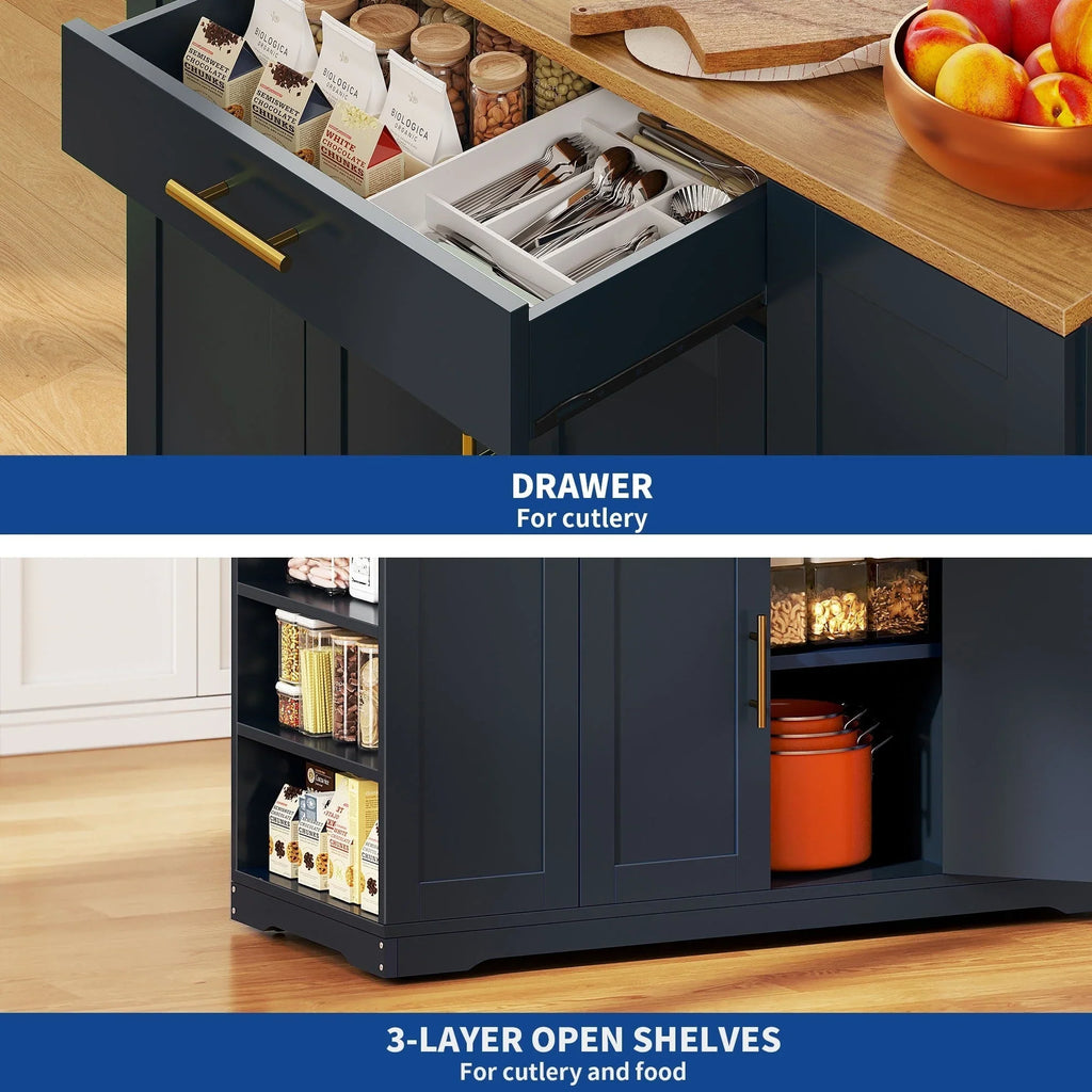 Moasis 53 pouces, îlot de cuisine roulant, armoire de rangement, chariot de cuisine mobile portable
