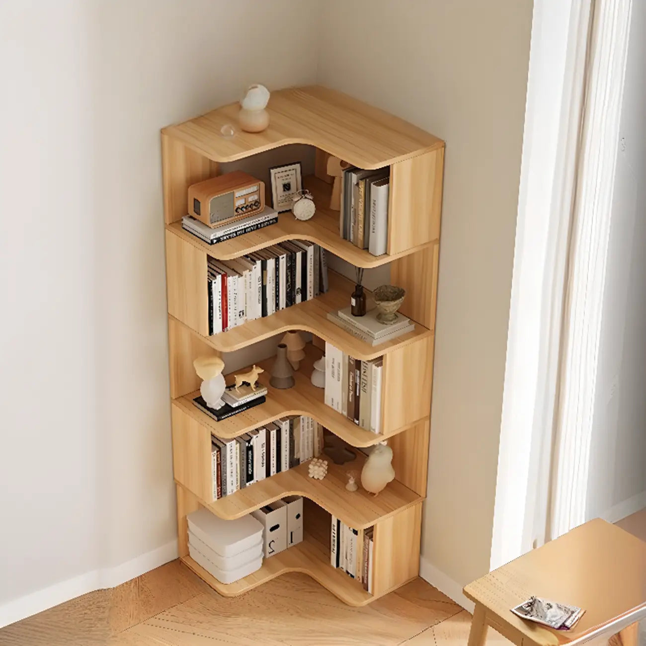 Étagère d'angle en bois manufacturé à 6 tablettes