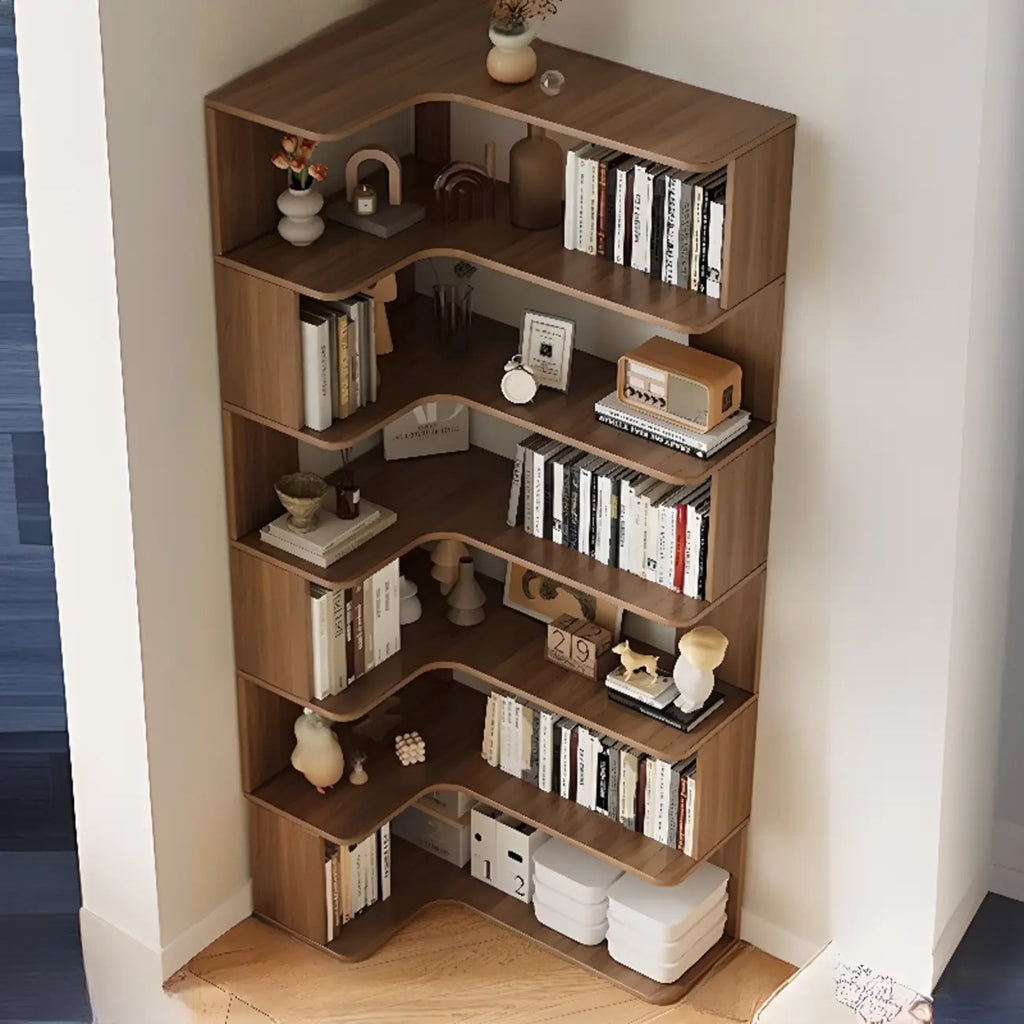 Étagère d'angle en bois manufacturé à 6 tablettes