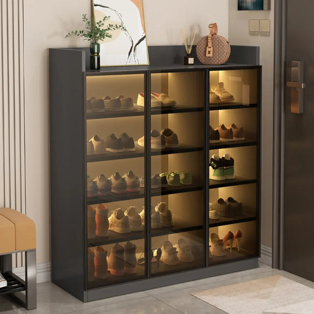 Meuble à chaussures éclairé par LED avec étagères réglables Portes transparentes