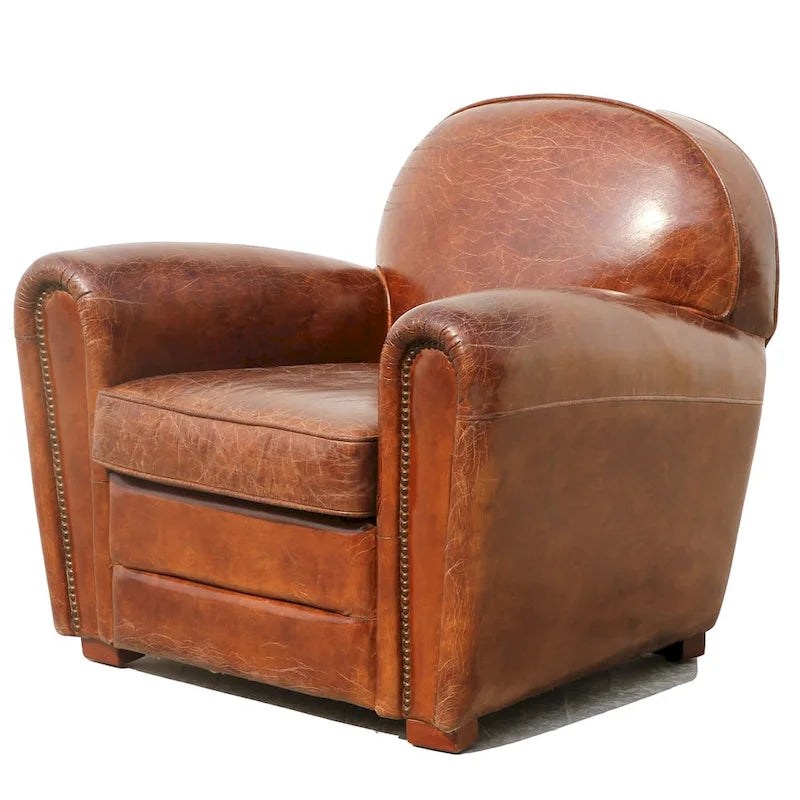Fauteuil Club Paris en Cuir Véritable Pasargad Home, Marron
