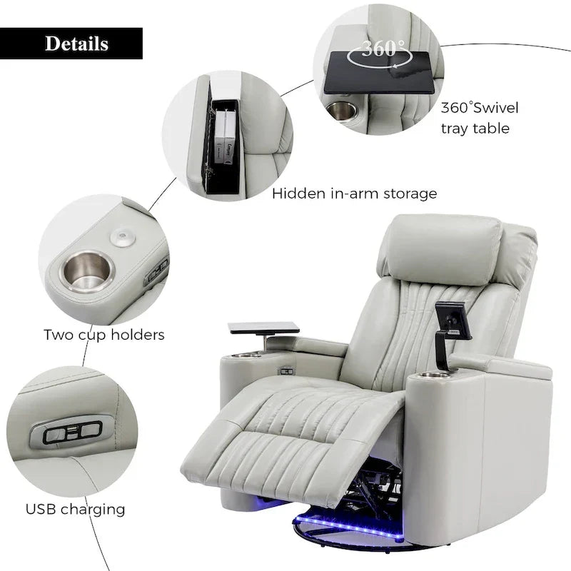 Fauteuil inclinable motorisé de cinéma maison multifonctionnel pivotant à 270°