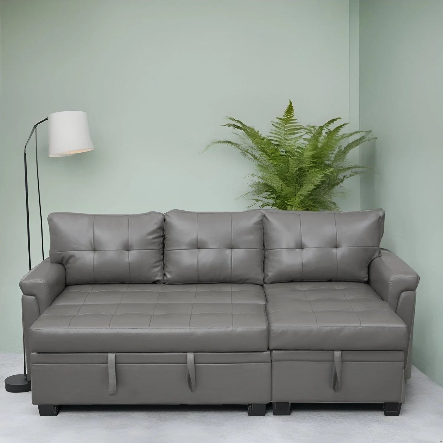 Canapé d'angle réversible avec lit gigogne, méridienne de rangement, pieds durables,