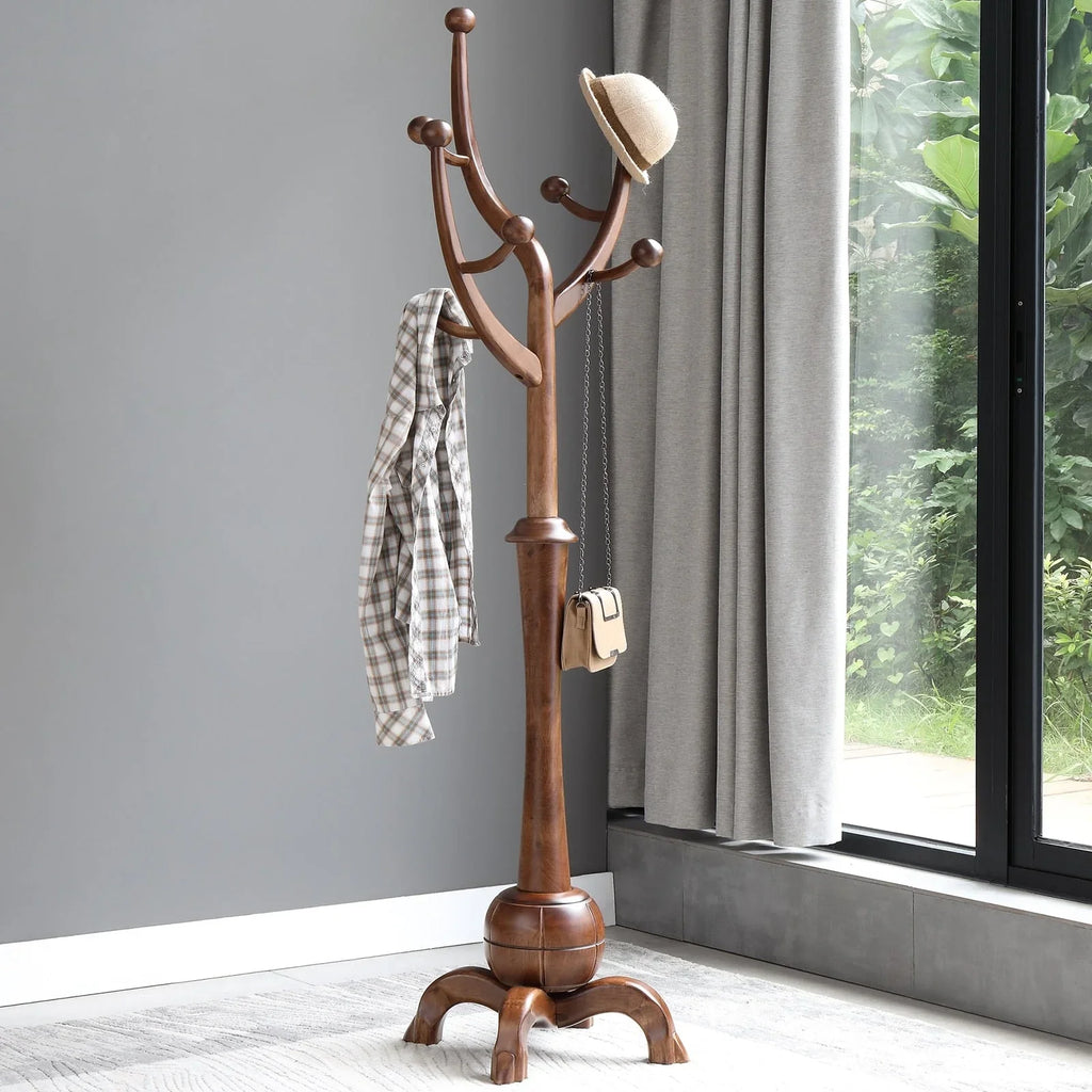 Porte-manteau sur pied en bois d'hévéa à motif de branches d'arbre avec 8 crochets - 24,5 l x 70,87 h