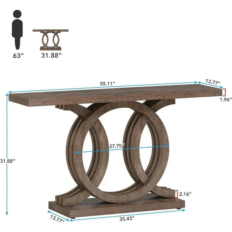 Console de style vintage avec base géométrique, table de couloir en bois