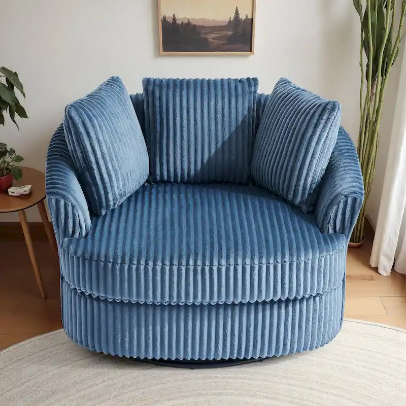 Fauteuil pivotant rond surdimensionné en velours côtelé avec accoudoirs encastrés 43 W