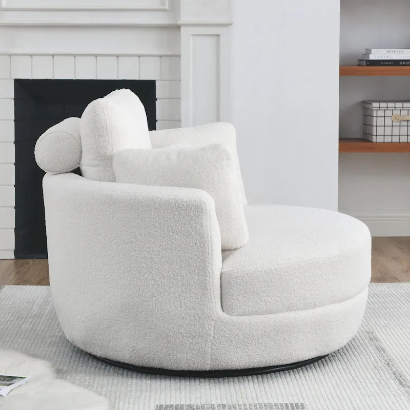 Fauteuil crapaud pivotant surdimensionné avec pouf de rangement lune