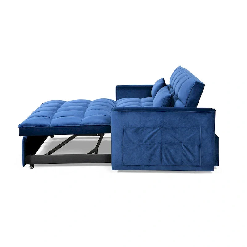 Causeuse moderne en velours avec dossier inclinable et poches, 2 places – Gris foncé / Gris clair / Bleu / Noir