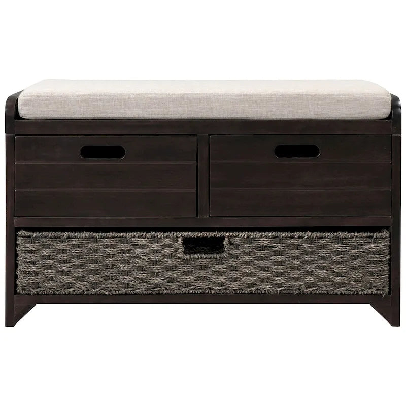Banc de rangement en bois avec 2 paniers tressés