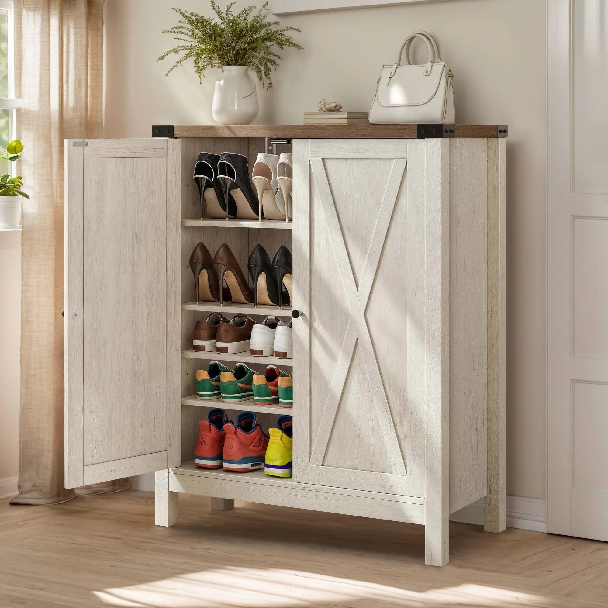 Meuble de rangement pour chaussures Moasis à 5 niveaux et 20 paires avec portes doubles pour entrée