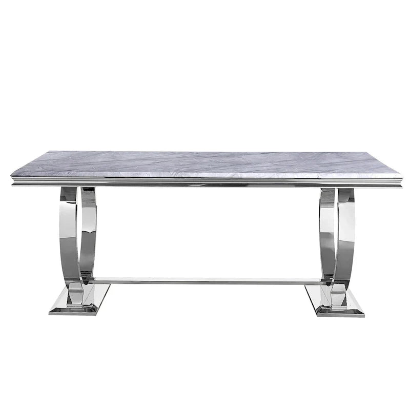 Table de salle à manger moderne avec piètement en U en acier inoxydable