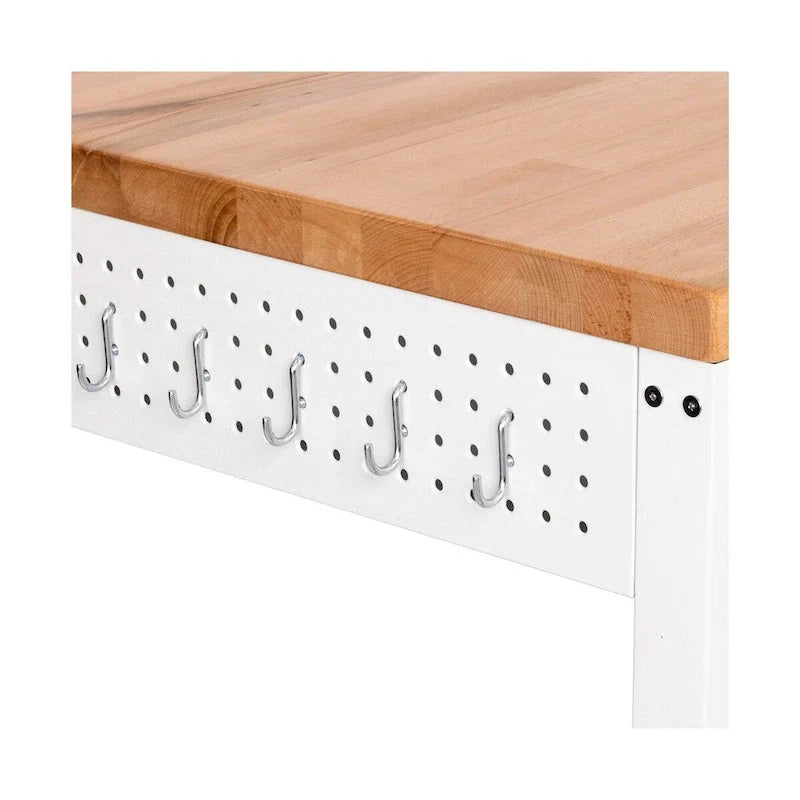 Table îlot central avec plateau en bois massif, 122 x 61 x 91 cm, blanche
