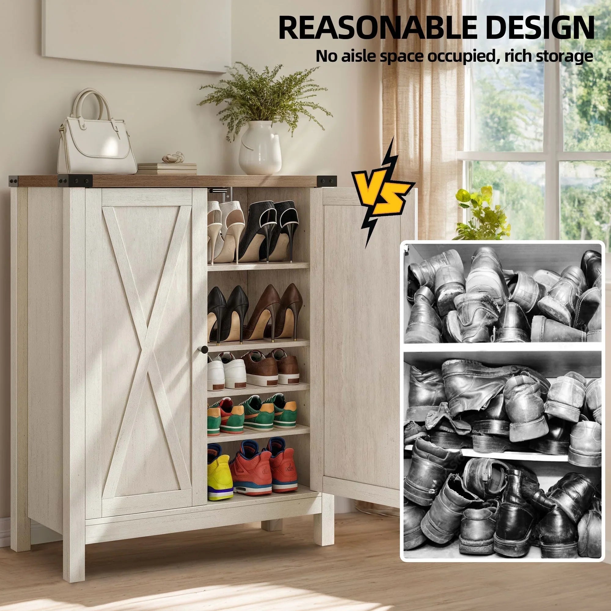 Meuble de rangement pour chaussures Moasis à 5 niveaux et 20 paires avec portes doubles pour entrée
