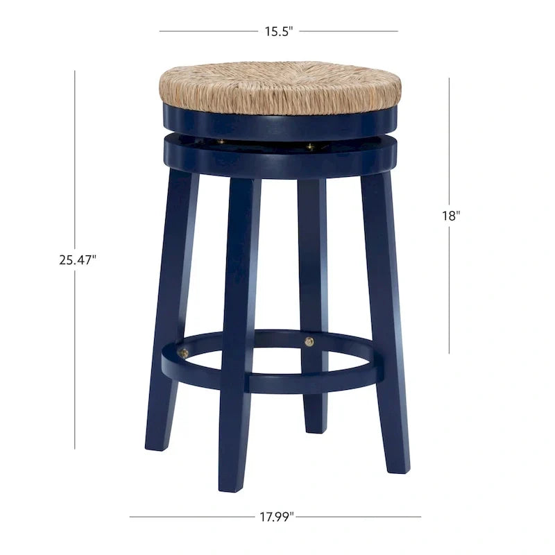 Tabouret de comptoir pivotant sans dossier Maya avec assise en jonc de mer