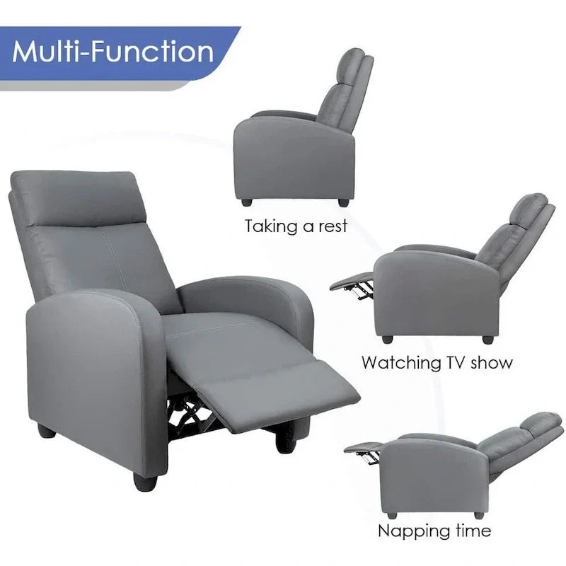Fauteuil inclinable à dossier basculant en similicuir, marron / noir / gris / kaki / rouge / beige, simple