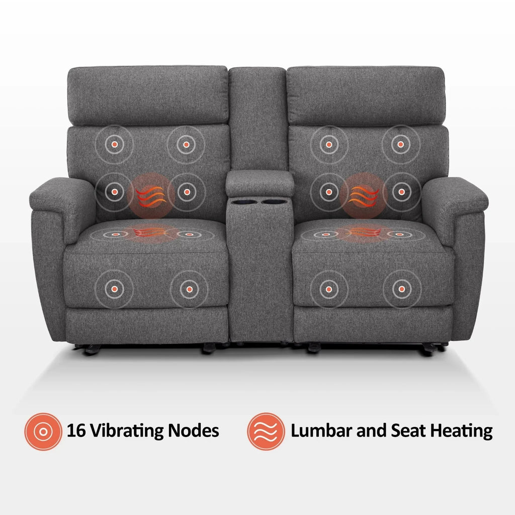 Canapé inclinable électrique MCombo 60,2 po avec massage et double chauffage, appuie-tête réglable, ports USB et Type C, tissu