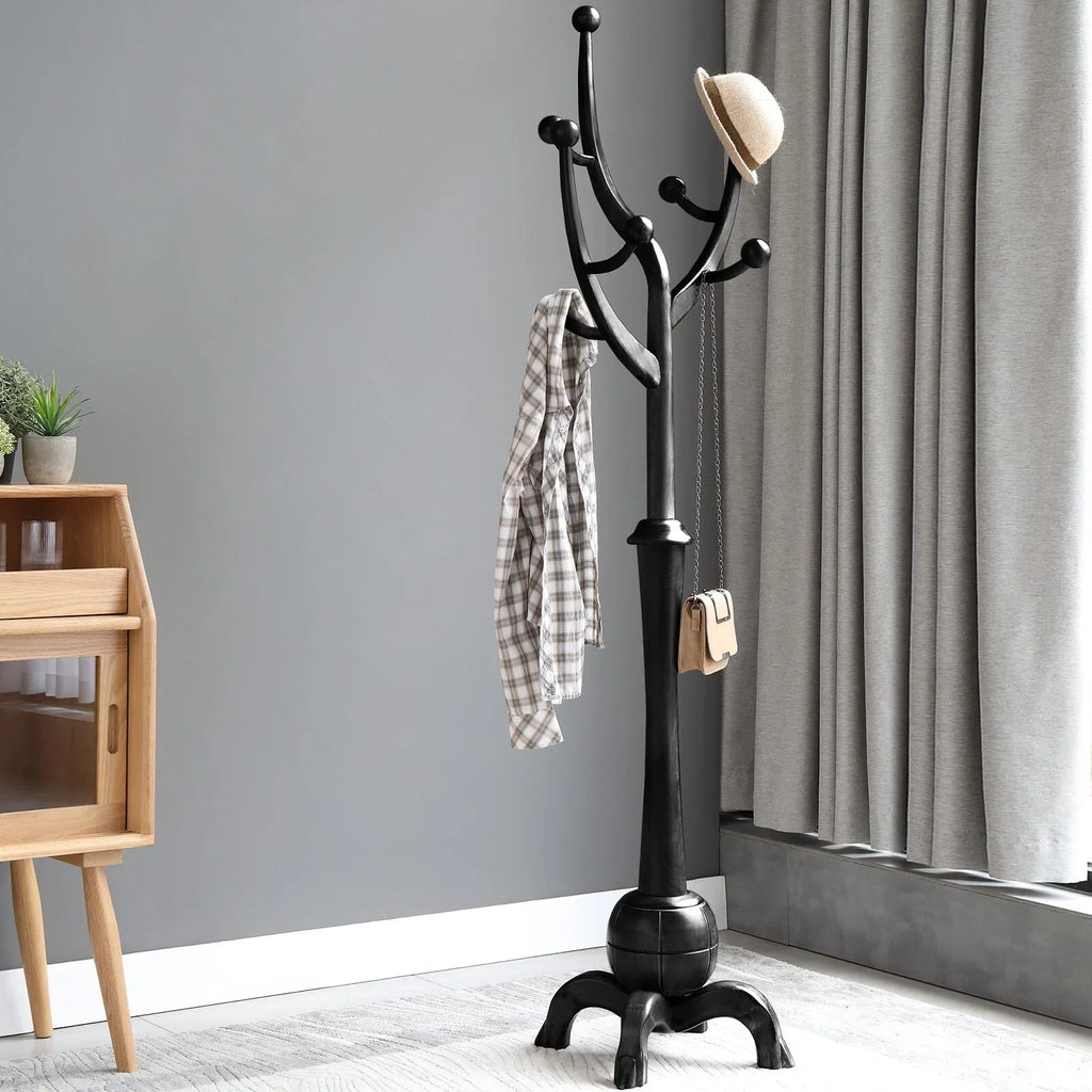 Porte-manteau sur pied en bois d'hévéa à motif de branches d'arbre avec 8 crochets - 24,5 l x 70,87 h