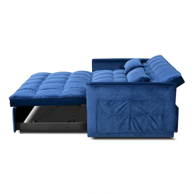 Causeuse moderne en velours avec dossier inclinable et poches, 2 places – Gris foncé / Gris clair / Bleu / Noir