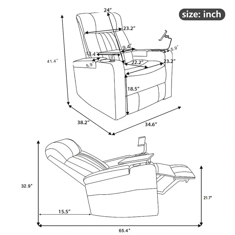 Fauteuil inclinable motorisé de cinéma maison multifonctionnel pivotant à 270°