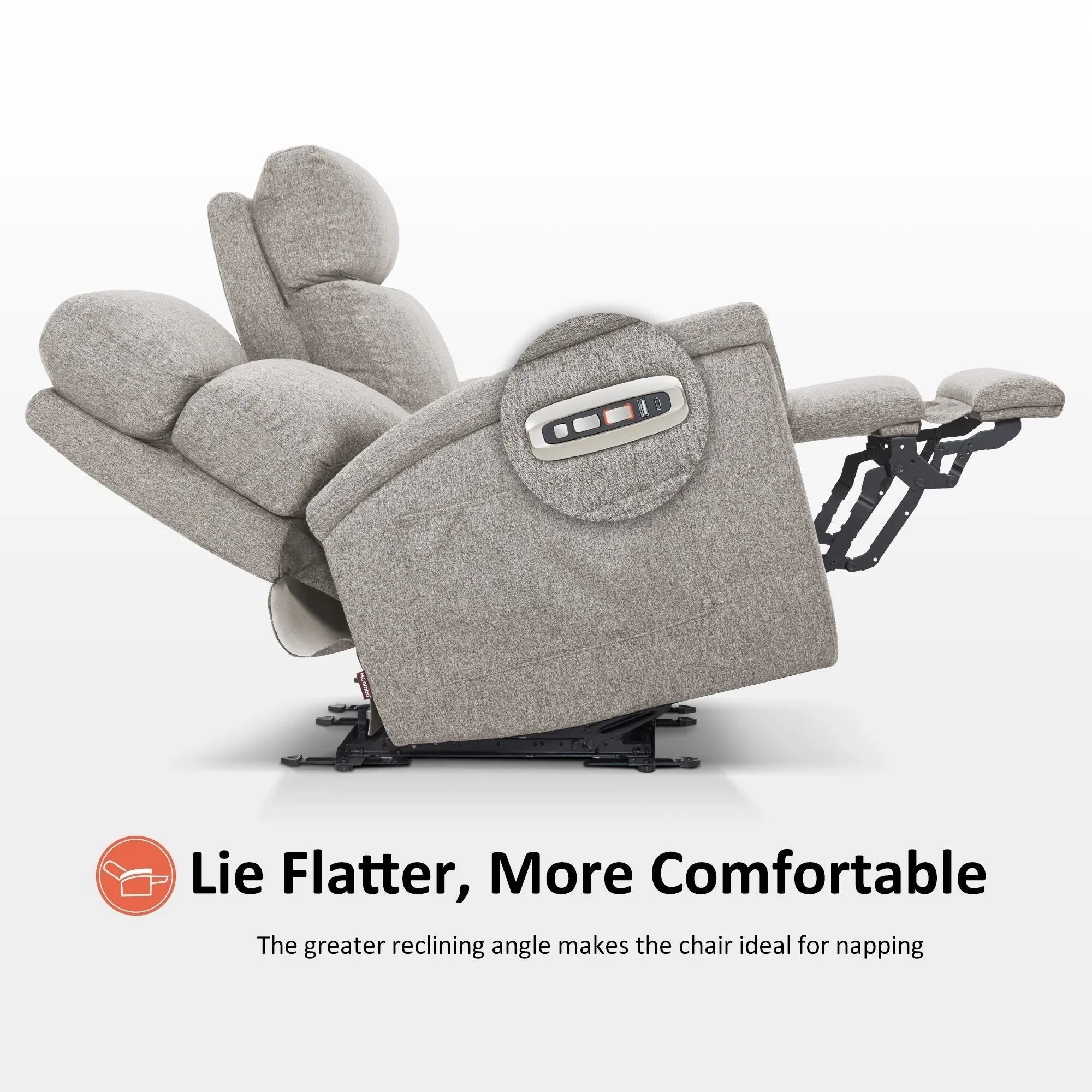 Canapé inclinable électrique MCombo 60,2 po avec massage et double chauffage, appuie-tête réglable, ports USB et Type C, tissu