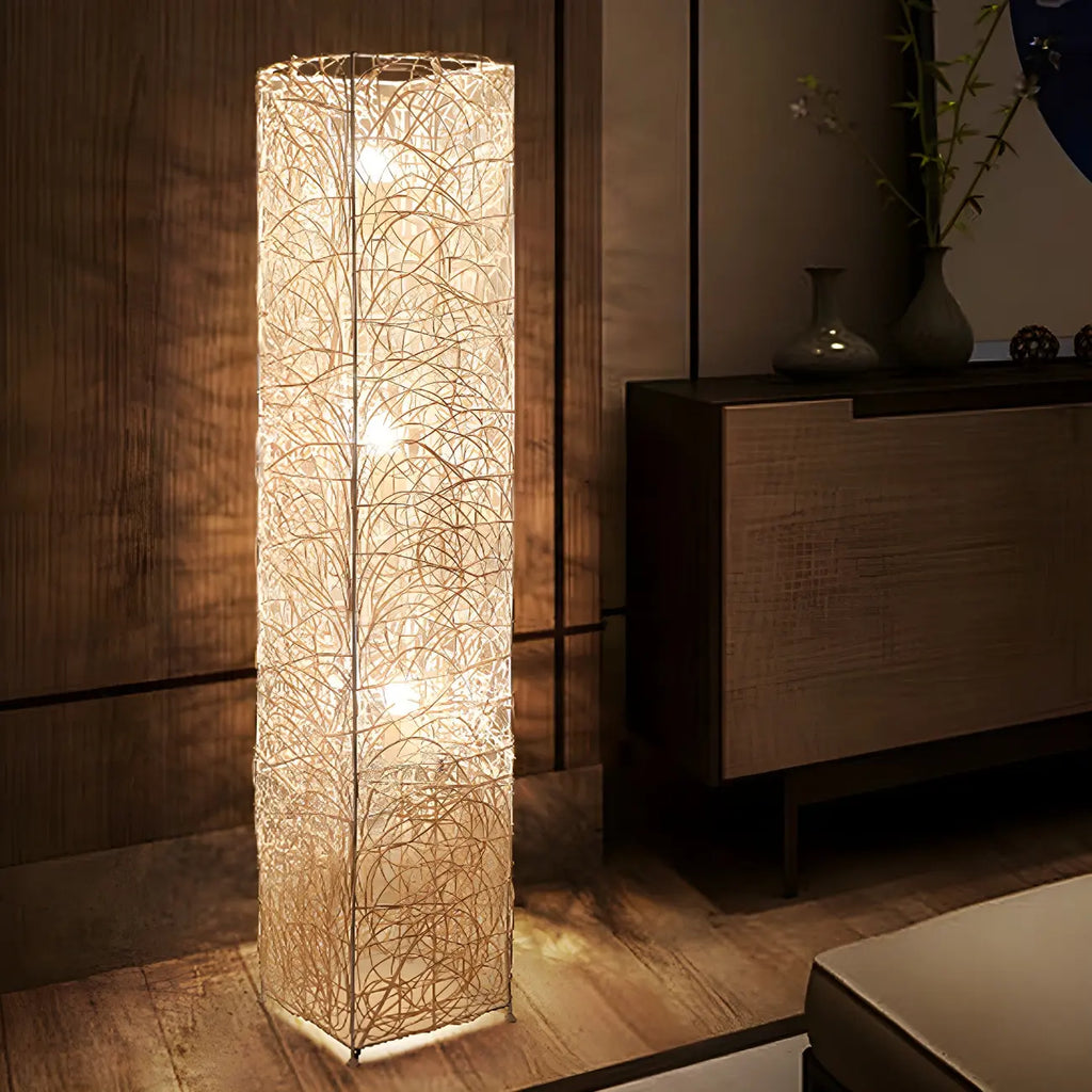 Lampadaire LED en rotin à brancher pour salon