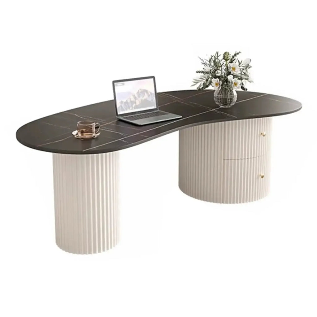 Table basse ovale standard blanche minimaliste avec 2 tiroirs