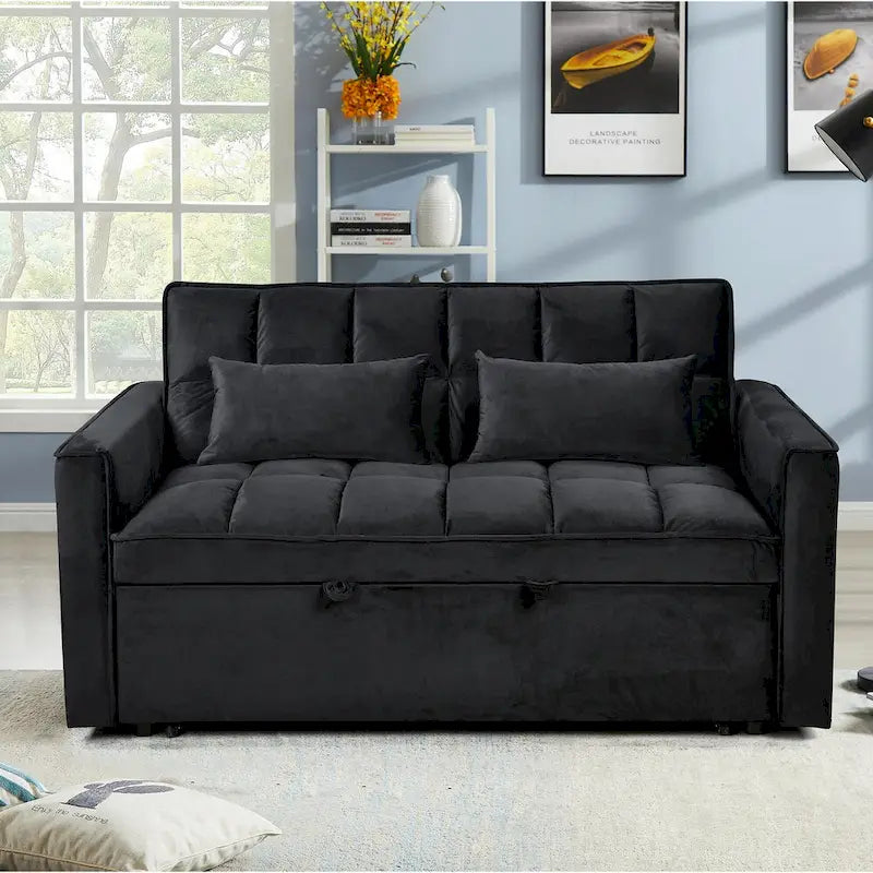 Causeuse moderne en velours avec dossier inclinable et poches, 2 places – Gris foncé / Gris clair / Bleu / Noir