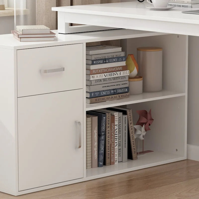 Bureau d'angle réversible blanc pivotant Bureau d'ordinateur