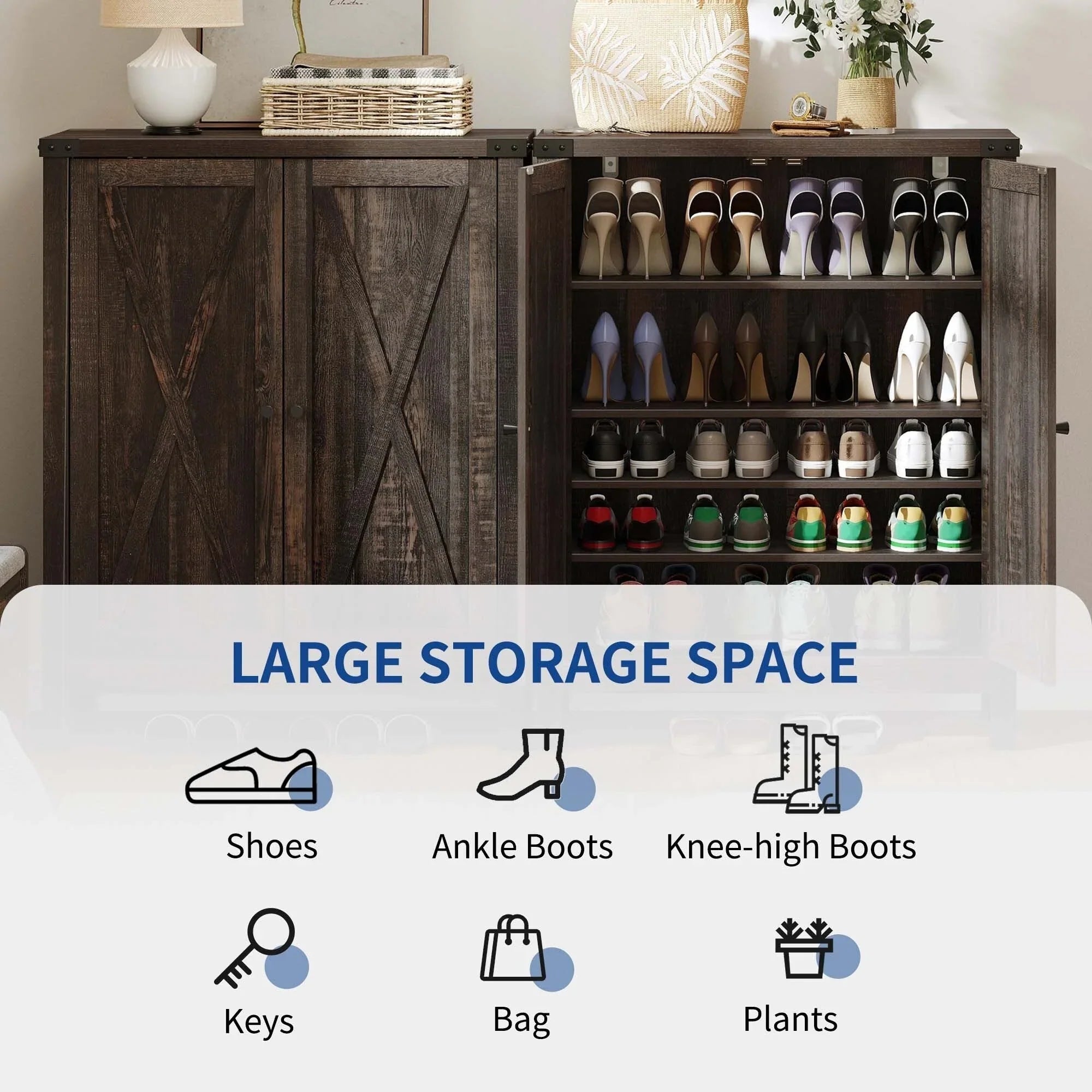 Meuble de rangement pour chaussures Moasis à 5 niveaux et 20 paires avec portes doubles pour entrée