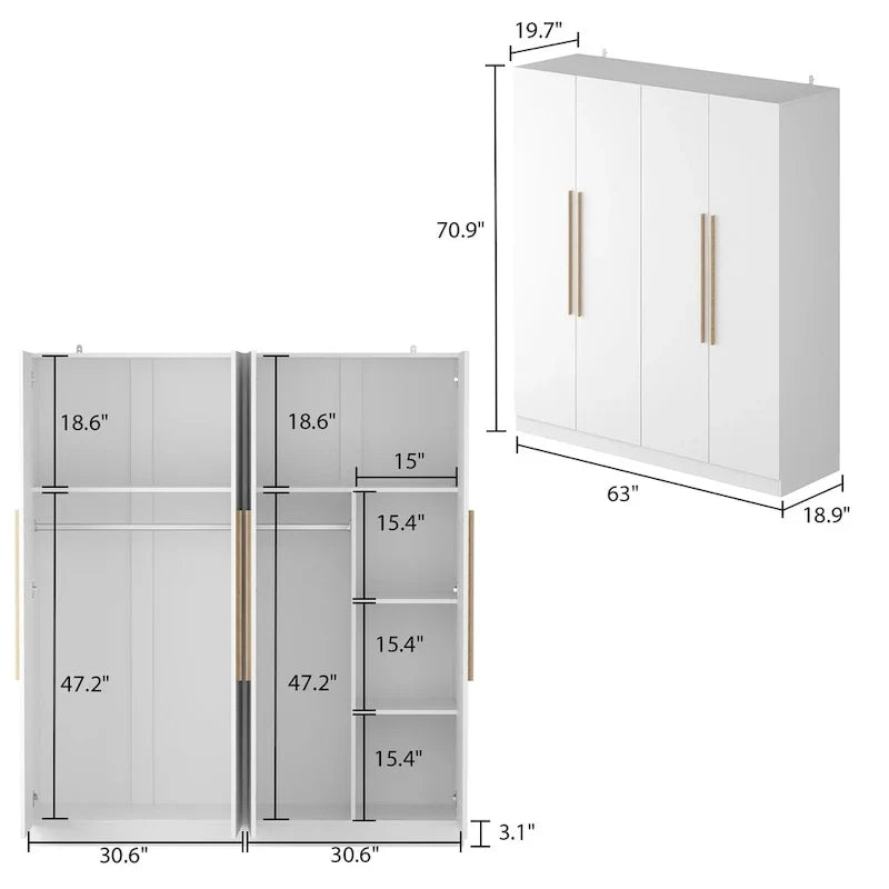 Armoire moderne autoportante en bois massif avec étagères de rangement