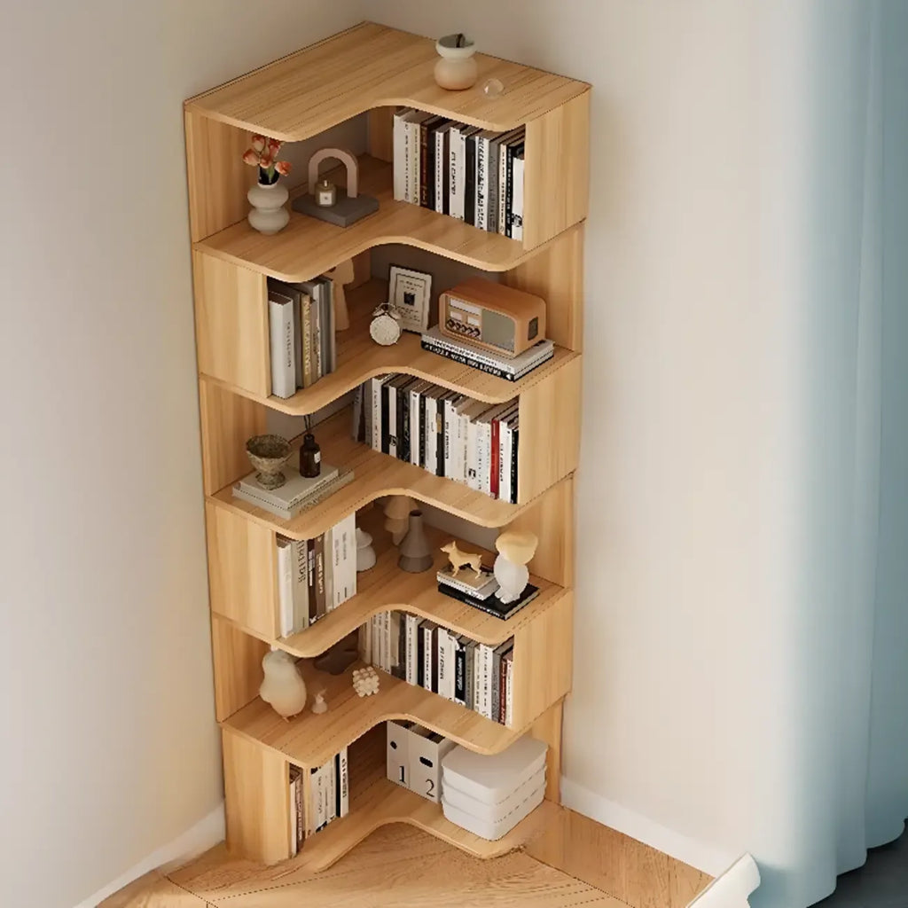Étagère d'angle en bois manufacturé à 6 tablettes