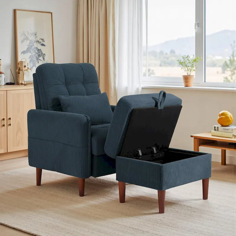 Fauteuil de salon moderne UIXE avec pouf de rangement et dossier réglable