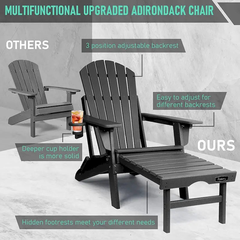 Chaise Adirondack pliante et réglable Vrakae avec ottoman
