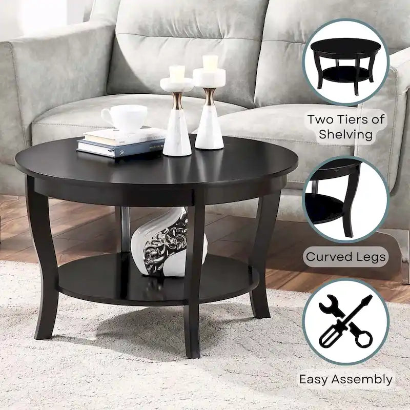 Table basse ronde avec étagère