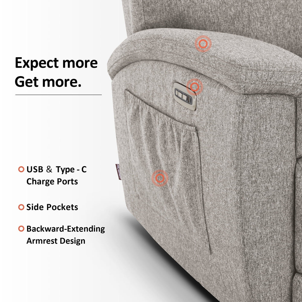 Canapé inclinable électrique MCombo 60,2 po avec massage et double chauffage, appuie-tête réglable, ports USB et Type C, tissu