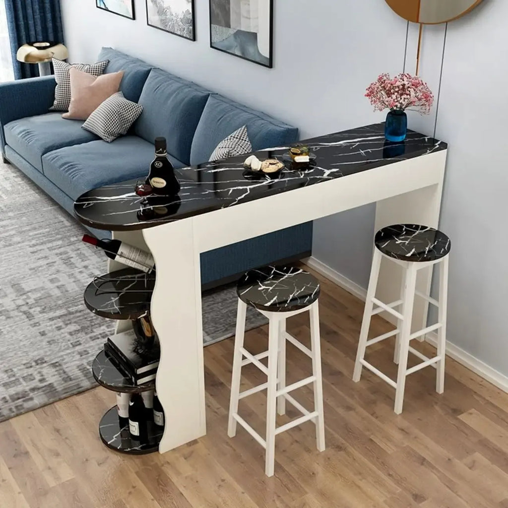 Tables de bar étagères asymétriques modernes en bois noir et blanc